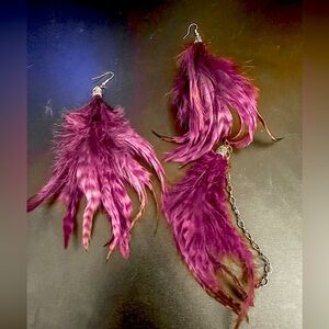 Purple Feather Dangle Earrings - Bold Bohemian Statement